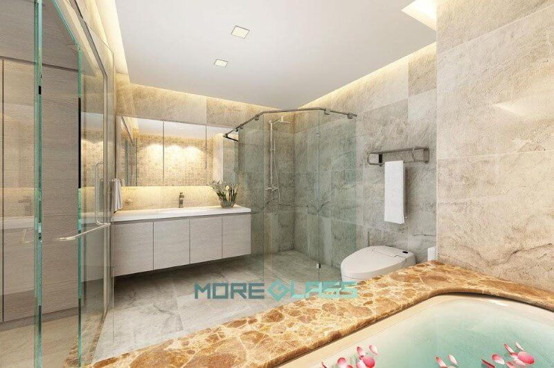 Không thể bỏ qua vách tắm kính nếu bạn muốn sở hữu một không gian phòng tắm cao cấp